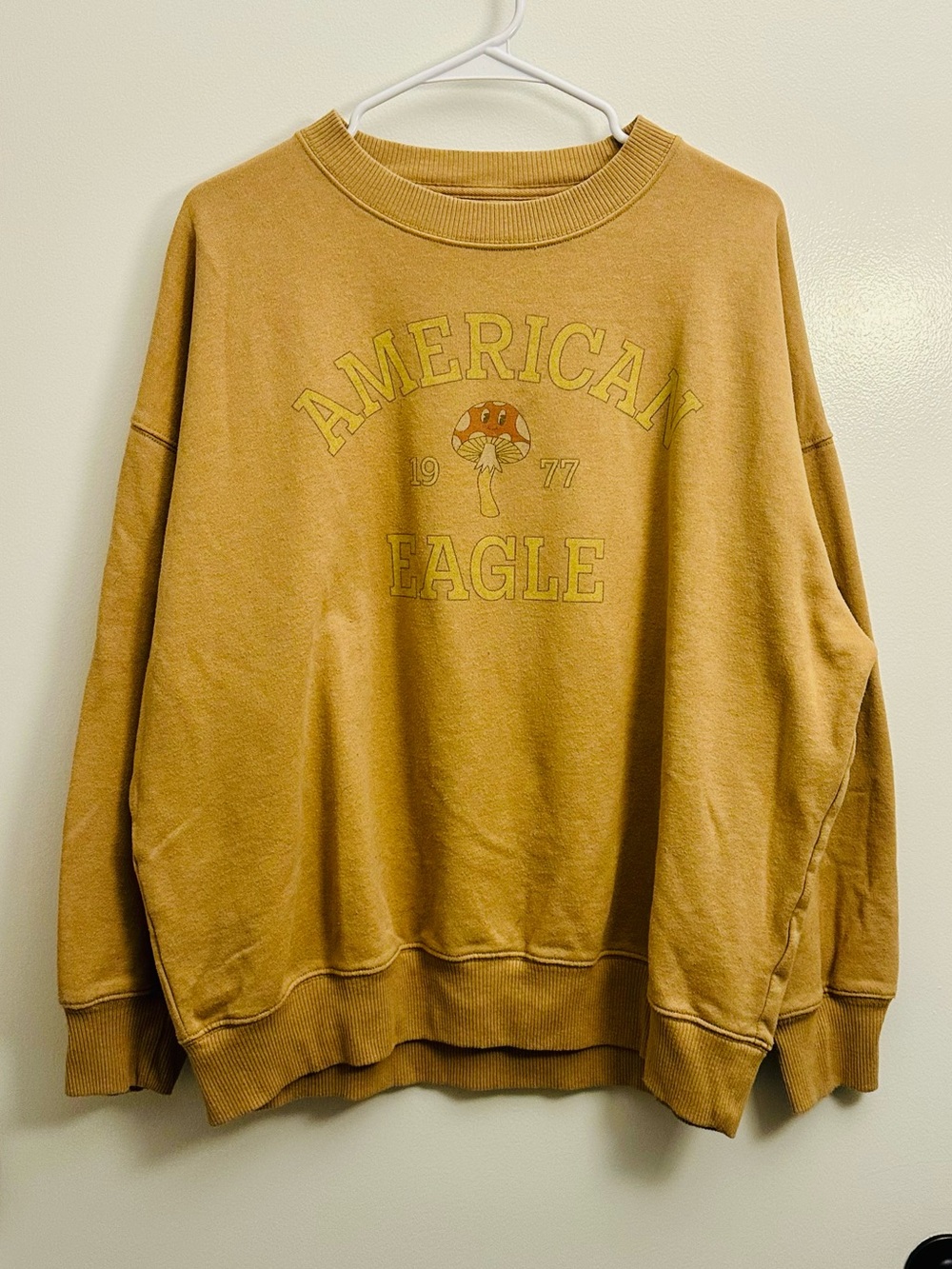 American Eagle Outfitters Mustard Crewneck Sweatshirt mushroom design size M